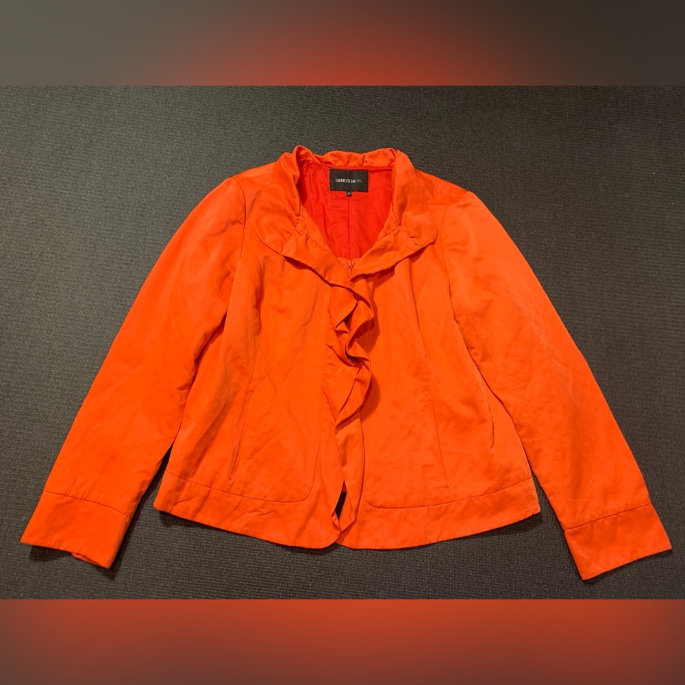 LAFAYETTE 148‎ Ruffle Zip Orange Jacket Blazer Size 14